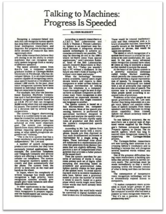 這是1988年，《紐約時報》對我博士論文的報道